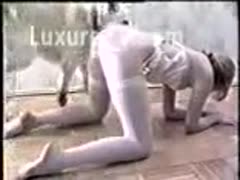 Adorable blond teen of legal age milks her dog and swallows